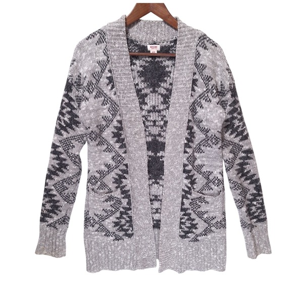 Mossimo Supply Co. Sweaters - Mossimo Geometric Fair Isle Cardigan Sweater Women M Open Front Knit‎ Gray Boho